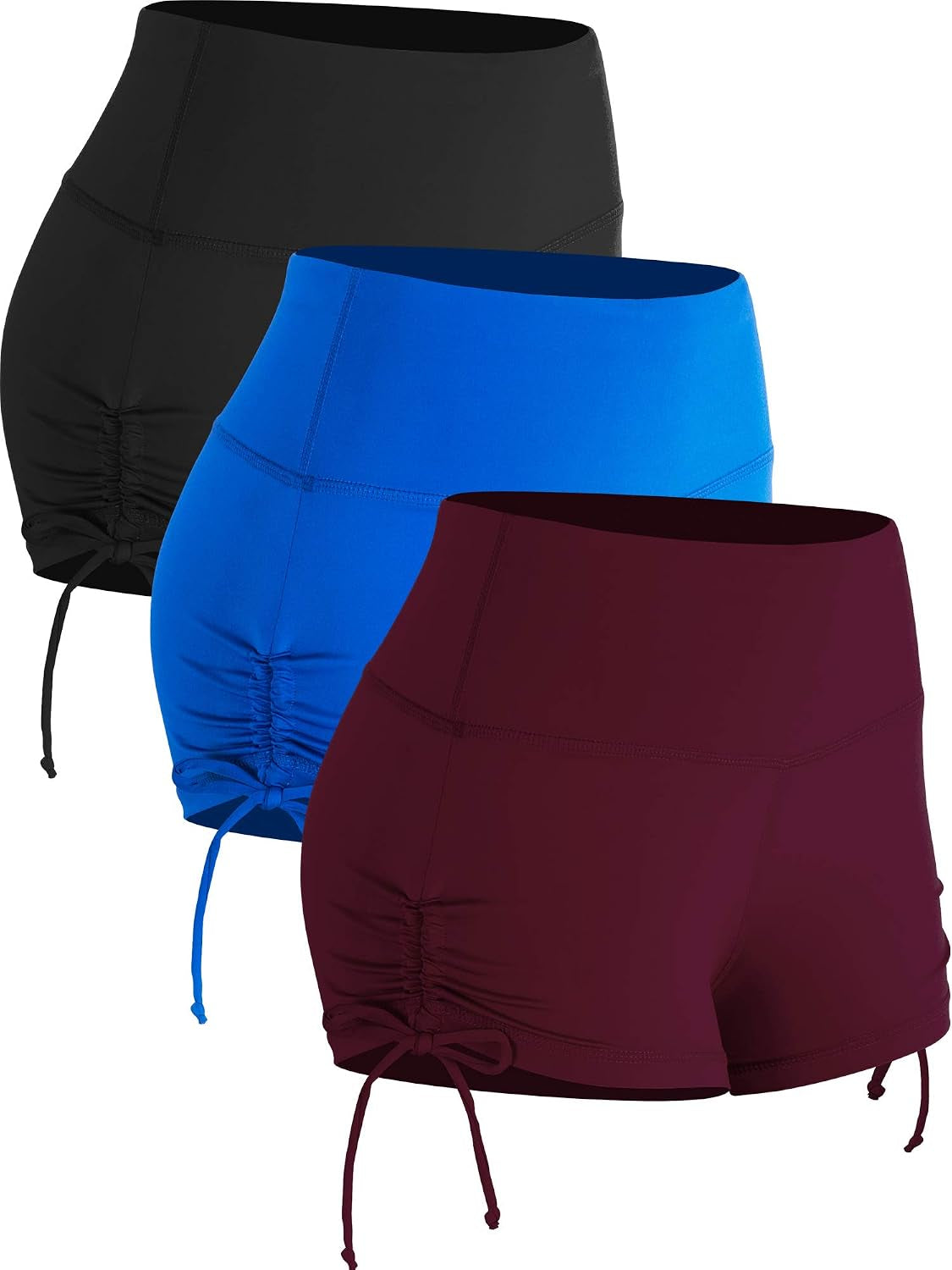 Elevate Your Workout: Women's High Waisted Athletic Booty Shorts - 3 Pack in Black, Blue & Wine Red