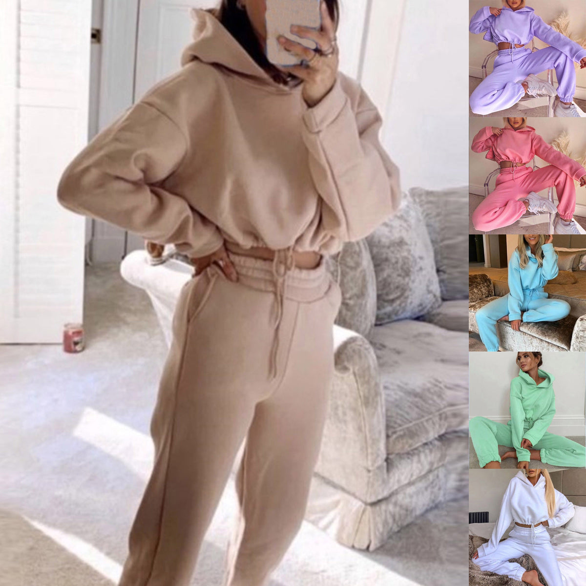 Stylish Women's 2-Piece Jogging Suit - Sexy Long Sleeve Hoodie & Comfortable Tracksuit for Fitness and Casual Wear