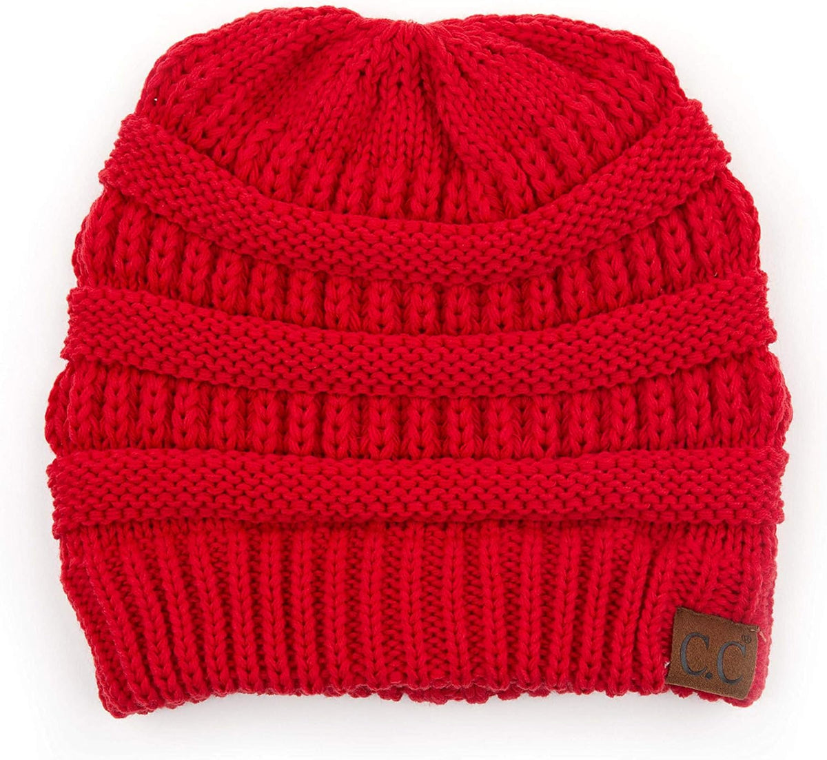 Cozy Cable Knit Messy Bun Beanie for Women - Soft Stretch Winter Hat (MB-20A)