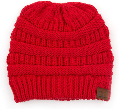 Cozy Cable Knit Messy Bun Beanie for Women - Soft Stretch Winter Hat (MB-20A)