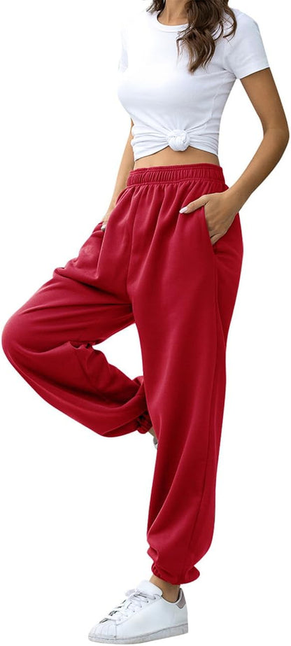 Cozy High-Waisted Fleece Cotton Sweatpants for Women - Ultimate Comfort and Style